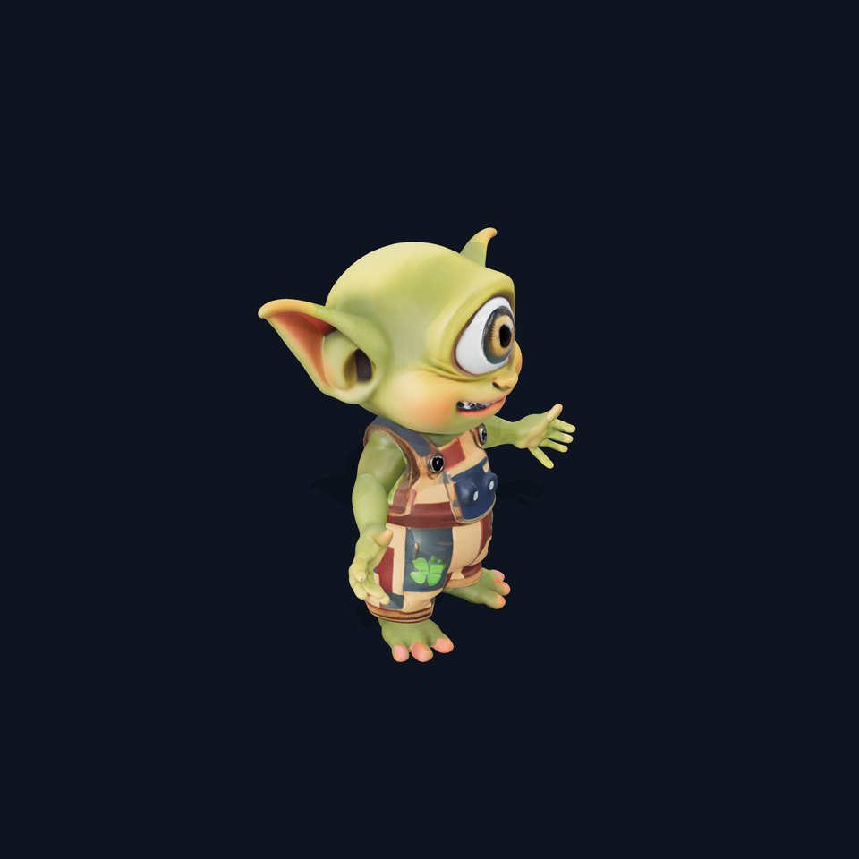 Cyclopean Goblin Child  Rigged and Animated D Character Model